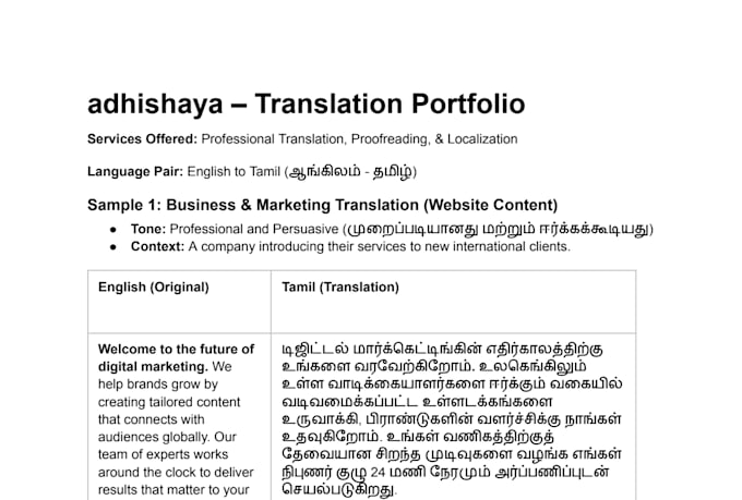 translation of a document or words